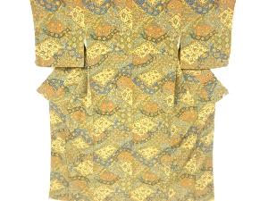 未使用品　縮緬地切り嵌め風花更紗模様小紋着物